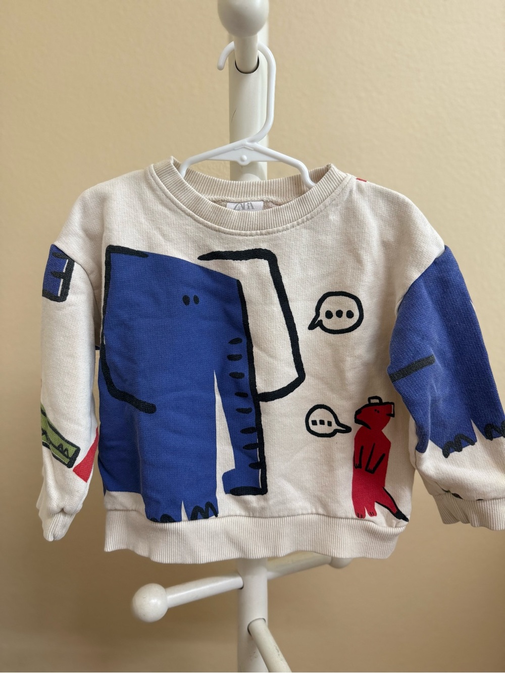Zara Kids White Sweatshirt with Blue Elephant Graphic